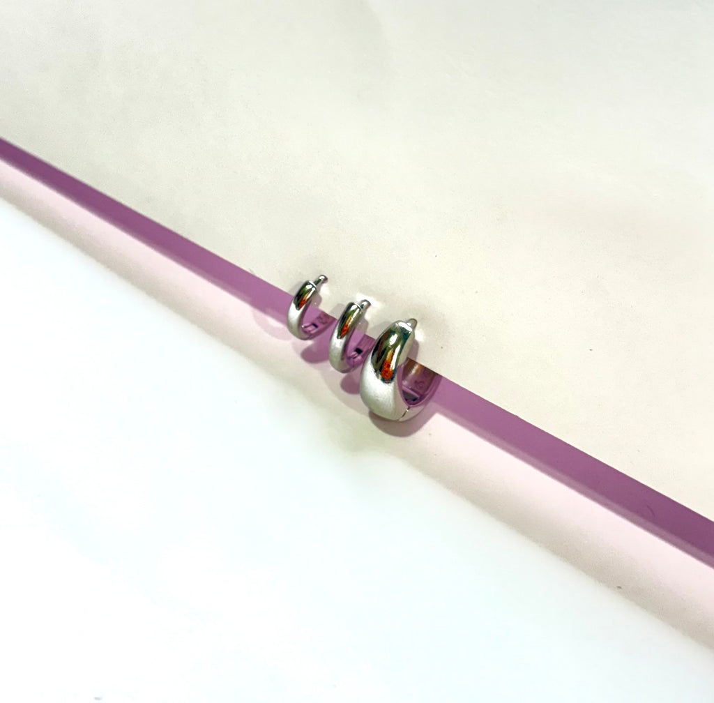 Silver small hoops stack earring