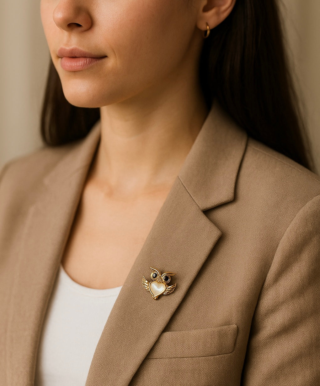 Aurevo Mini Owl Heart Brooch