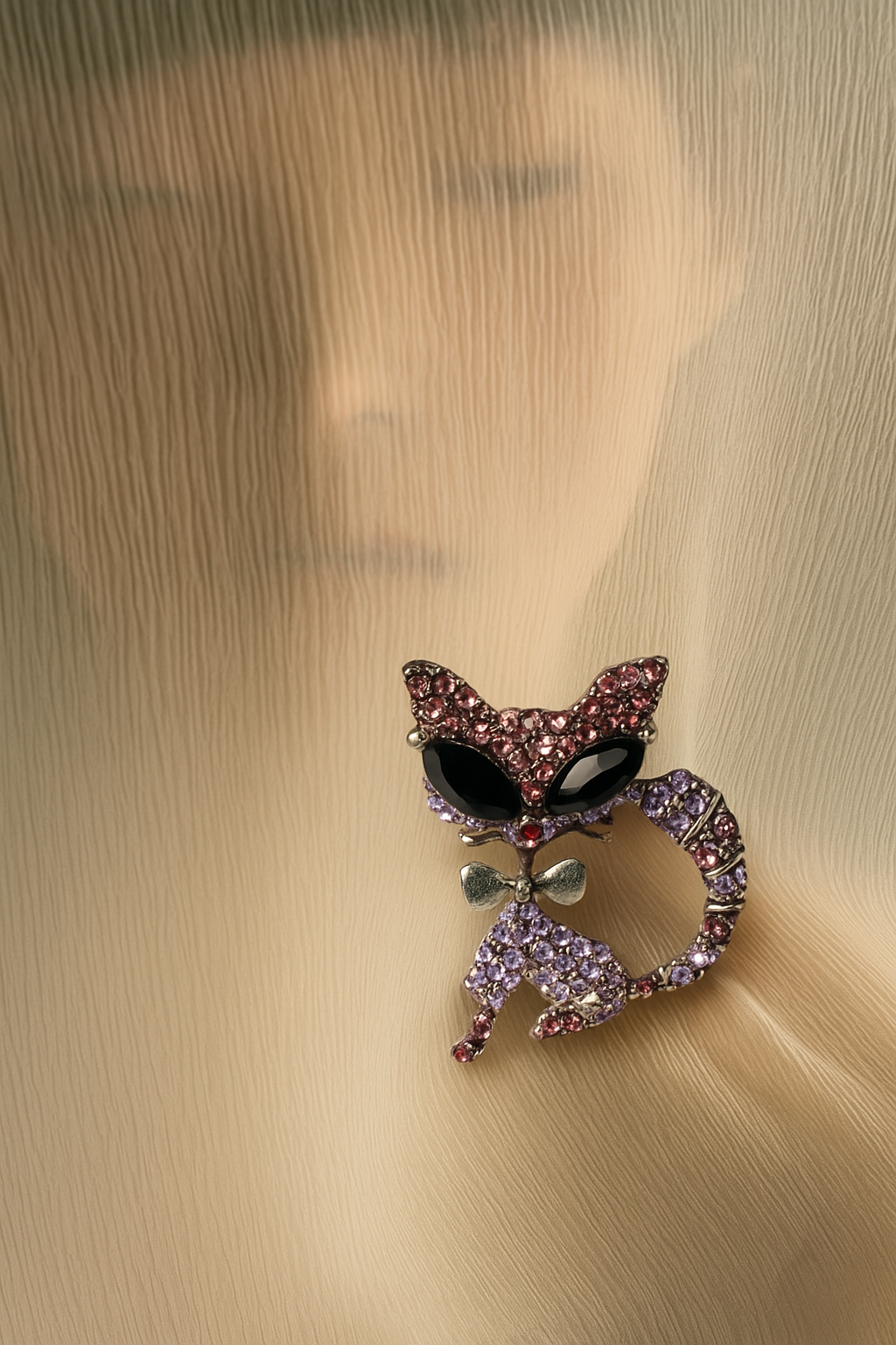 Jeweled Mini Cat Brooch