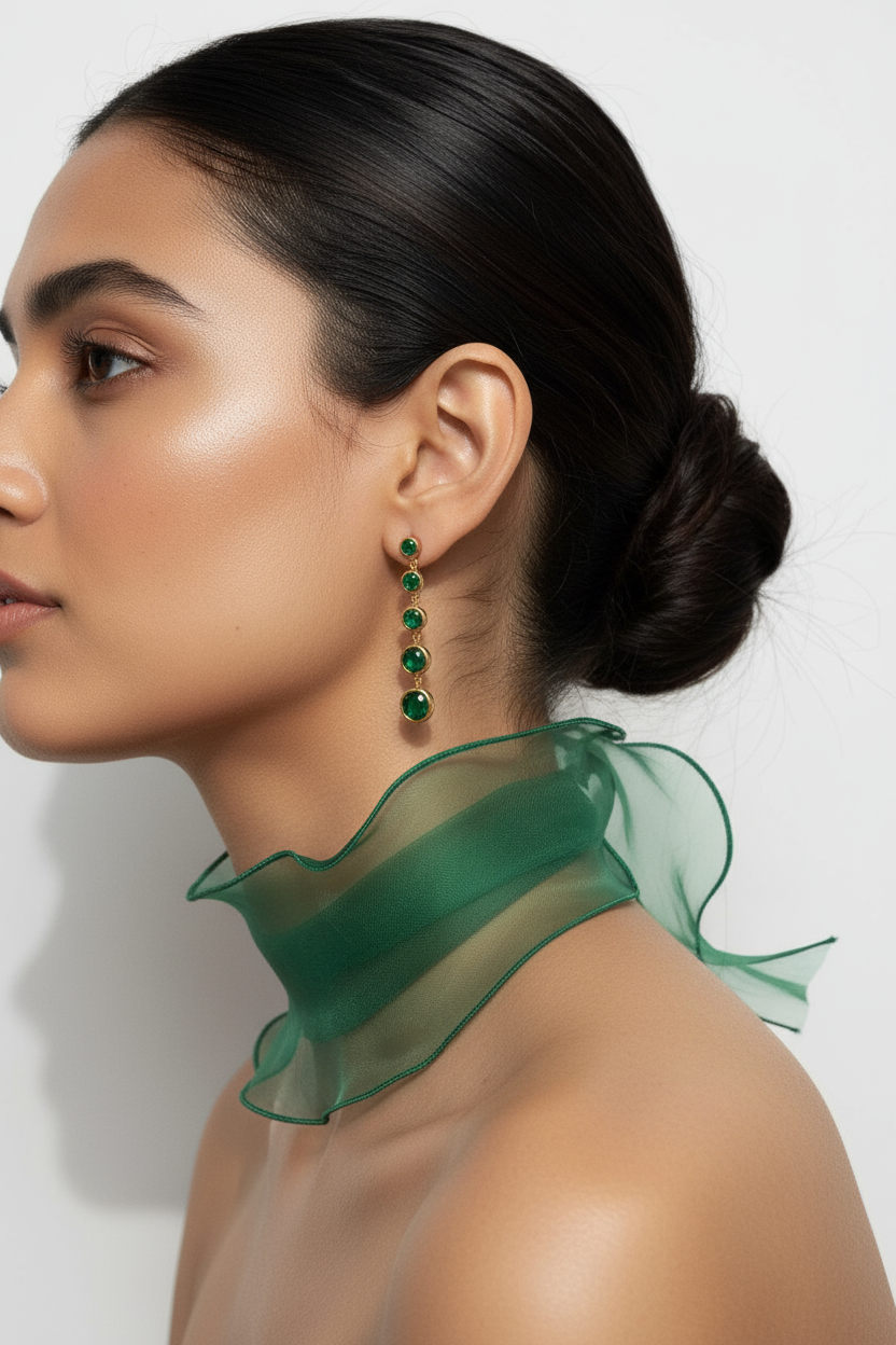 Green & gold drop earrings